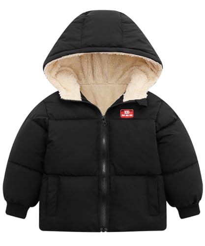 kids4ever Baby Kinder Jungen Winter Jacke Warmer Fleece Reißverschluss Wintermantel Kapuzenmantel mit Zwei Taschen Winddichter Schneeanzug Oberbekleidung Schwarz 2-3 Jahre