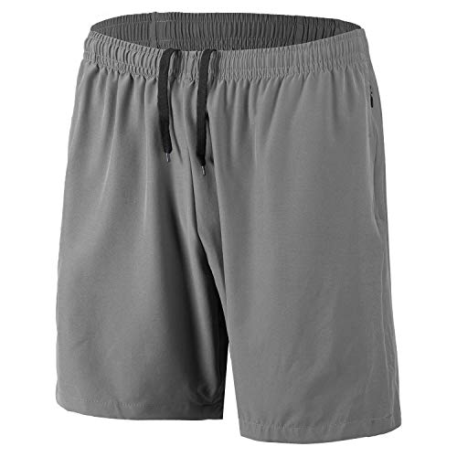 Herren Sport Shorts Schnell Trocknend Kurze Hosen mit Reißverschlusstaschen (Grau XXL)