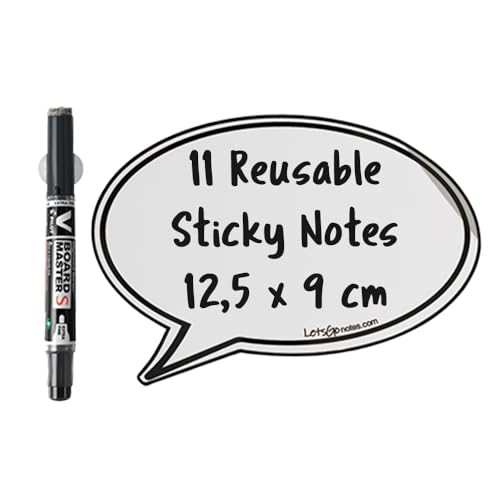 LETSGONOTES Sprechblasen, 11 Reusable Posit + Folienstift Abwischbar. Haftnotizen Zum Überall Anbringen und Ablösen Ohne Papierverbrauch.