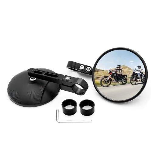 YANGUN Motorrad Spiegel, 2 Stück Motorrad Rückspiegel, Runde Lenkerendenspiegel, E24 Geprüft, Kompatibal mit die meisten Motorradmarken, Runde MotorradSpiegel für Scooter, ATV, Quad, Roller, Moped