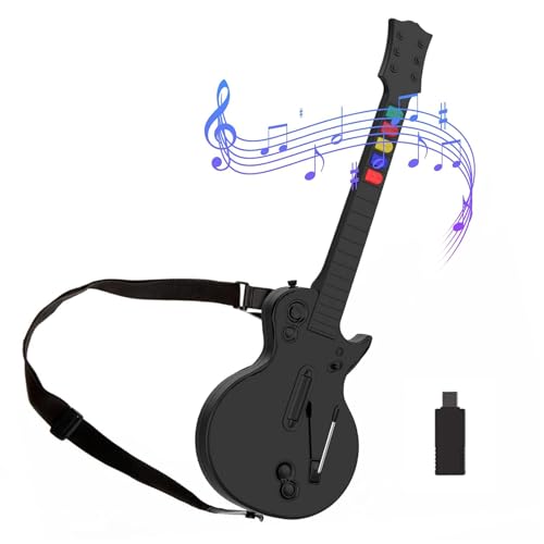 NBCP Gitarren Controller für PC und PS3 – Guitar Hero Gitarre mit Riemen,Ideal für Guitar Hero, Clone Hero und Rock Band Spiele – Hochwertiger für Guitar Hero PS3 und PC（5 Tasten Schwarz