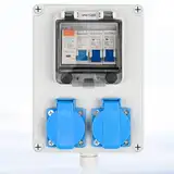 Warmfay Baustromverteiler Vorverkabelt Stromverteiler, 2x 230V Schuko Steckdosen, Wandverteiler mit 1x FI-Schalter 25A + 2x LS Schalter 16A 1P, IP67 Wasserdicht Gehäuse für Innen und Außen