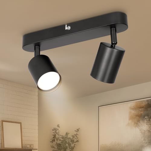 Ketom Deckenleuchte LED 2 Flammig, Modern Deckenstrahler Schwenkbar, Spot Deckenleuchte Matt Schwarz, GU10 Deckenlampe Spots für Küche, Schlafzimmer, Wohnzimmer (Ohne Leuchtmittel)