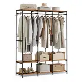 SONGMICS Kleiderschrank offen, Kleiderständer, Garderobenständer, Garderobe mit Kleiderstange, Ablagen, abnehmbare Haken, 40 x 141 x 180 cm, vintagebraun RGR005B01