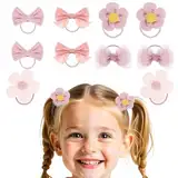 10 Stück Cute Haargummis mit Schleife, Rosa Elastisches Haarbänder niedliche Blume Haargummi für Baby Mädchen Mädchen Kleinkind Zubehör