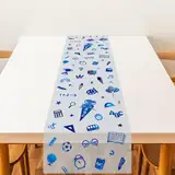 WEDNOK Einschulung Tischläufer 10Mx30CM Schuleinführung Tischband Blau Schulanfang Tischdeko Organza Schulbeginn Tisch Deko mit Schultüte ABC 123 für Schulkind Schulstart Schultag Partyfeiern