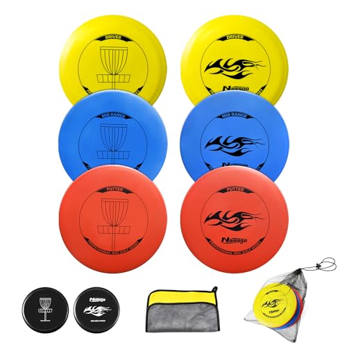 Naissgo 6 Stück Disc Golf Scheiben Set, Professional Disc Golf Set,Putter Midrange Driver Disc Golf Reguläre Größe Discgolf Scheibe für Erwachsene Kinder