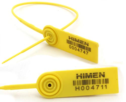 100x PLOMBEN aus Kunststoff mit Metall-Inlay von HIMEN | Länge 330 mm | fortlaufend nummeriert | mit BARCODE | MPS-330C | Seals | gelb