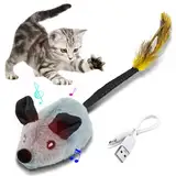 OneNine Katzenspielzeug Elektrisch Spielmaus, Katzenspielzeug Maus, Elektrisches Katzenspielzeug Mit Federschwanz, Cat Toys, Spielzeug Katze mit USB Kabel für Katzenauslauf und Gegen Langeweile