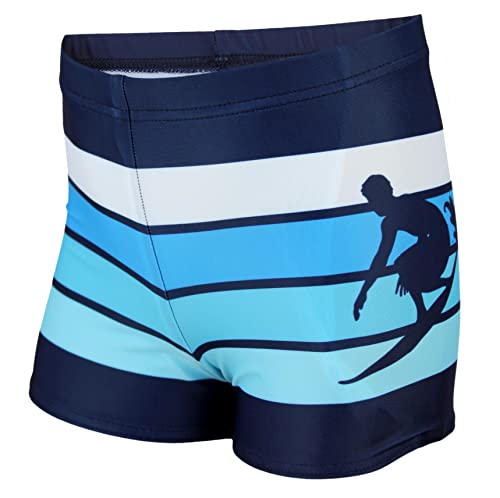 Aquarti Jungen Badehose Gestreift mit Motiven, Farbe: Dunkelblau/Blau, Größe: 140