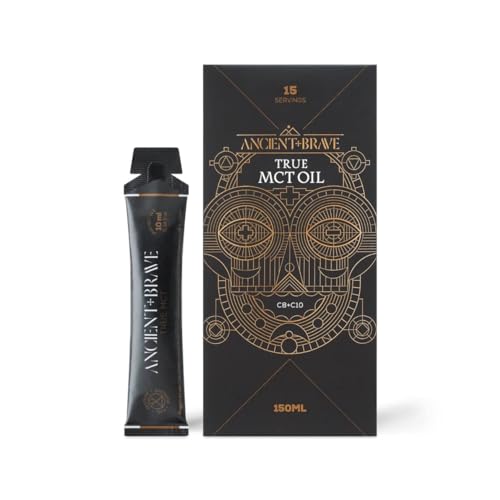Ancient + Brave True MCT Öl Sachets 15 x 10ml - C8 + C10 Mischung, 100% Aus Kokosnüssen Gewonnen - Ketogen Intervall Fasten Nootropische Unterstützung | Rein Vegan Paleo und Keto - Bio Kokosöl