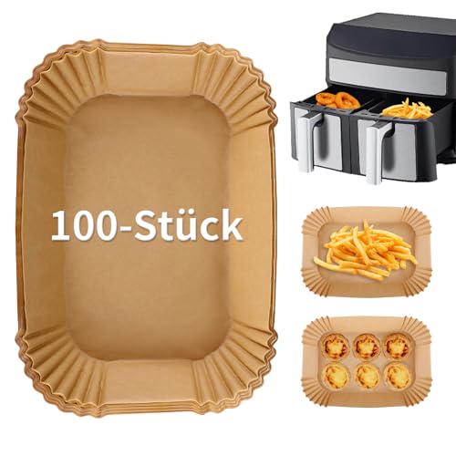 Ciusdkler 100 Stück Backpapier für Heißluftfritteuse, Rechteckig Heißluftfritteuse Zubehör, Airfryer Backpapier kompatibel mit Ninja AF300EU AF400EU