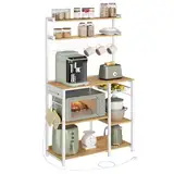VASAGLE Küchenregal, Standregal mit Steckdosen, Kaffeebar, Bäckerregal, 8 S-Haken, mit Korb, Gewürzregal, 40 x 90 x 165,5 cm, goldeichenfarben-wolkenweiß KKS031Y19