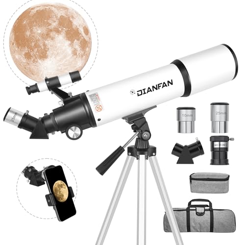 Dianfan Teleskop,80mm Öffnung 600mm Teleskop Astronomie Profi für Erwachsene,Refraktor Teleskop für Kinder und Einsteiger mit Telefon Adapter, AZ Montierung, Stativ und Tasche