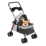 reukmuuc Haustier-Kinderwagen für kleine Hunde und Katzen, zusammenklappbare Hundetrage mit 360° drehbaren Vorderrädern, doppelte Anti-Entriegelungsschnalle, 180° verstellbares Baldachin, bequemes