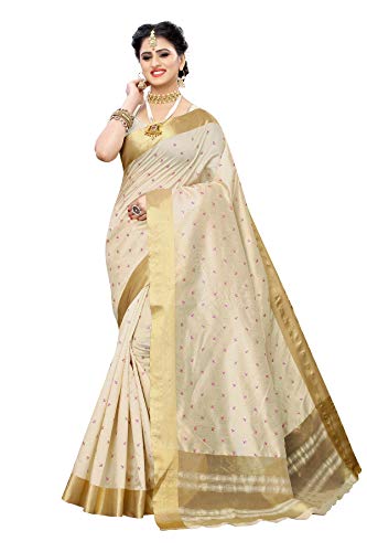 IMTRA FASHION Damen Sari Aus Baumwolle Polyester Seide Mit Blusenteil Creme(KERALA TIKKI)