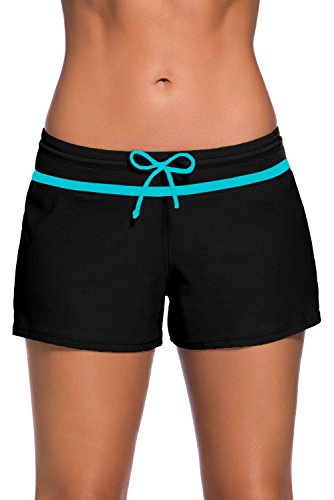 Yavero Badeshorts Damen - Badehose Damen - Schwimmshorts Frauen - UV Schutz Schwimmhose Kurze Locker Boardshorts für Strand Surf Beach, Schwarz+blau 34-36=Etikettgr.S