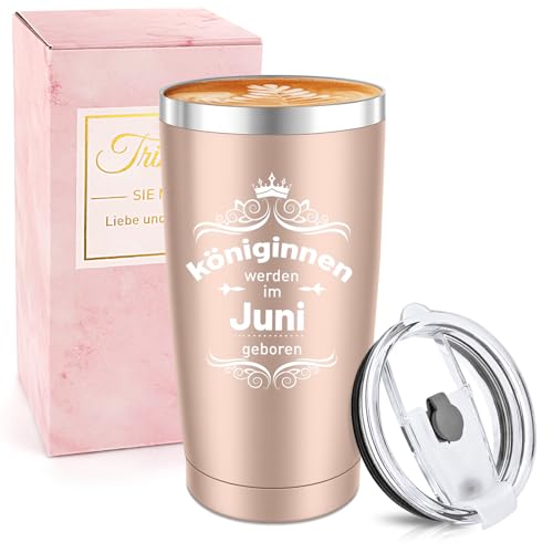 Geburtstagsgeschenk für Frauen, 20oz Travel Mug Lustig Geschenke für Mama, Freundin, Tochter, Schwester, 600ml Edelstahl Thermobecher, Kaffeebecher-Königinnen Werden im Juni Geboren