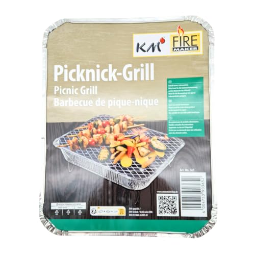 KM Firemaker Einweggrill – 12er Pack – Mit 450 g Holzkohle & Anzündpapier – Sofort startklar für Picknick, Camping & Grillparty – Instant-Picknickgrill Art. 365 (12)
