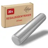LouMaxx Regalbodenträger 5mm – 20 Stück Einlegeboden Halter – Bodenträger für Einlegeböden – Fachbodenträger vernickelt – Regalbodenhalter – Regalbrett Halterung – Bodenträger 5mm aus massivem Stahl