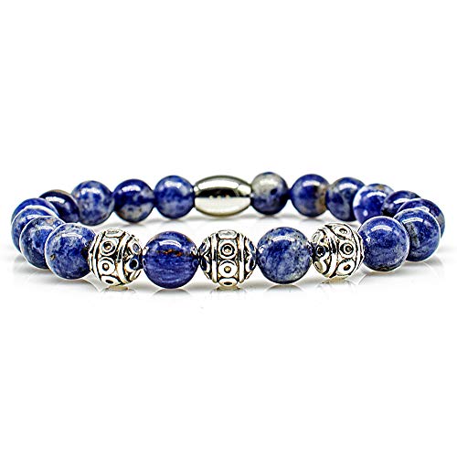 Sodalith Armband Bracelet Perlenarmband blau Beads Kugel silber 8mm Edelstahl (Modell B)