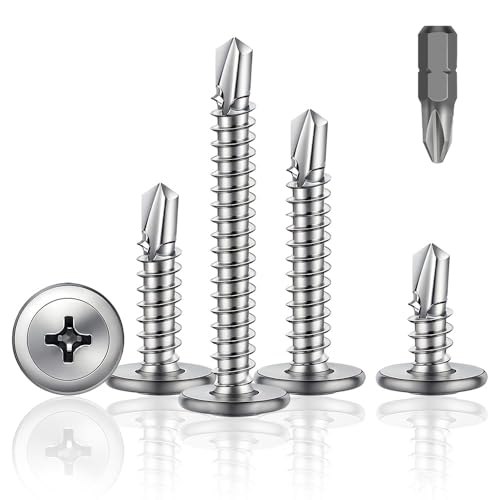 HXJDAM 110 Stück Selbstschneidende Schrauben Edelstahl, 4.8x32 mm Blechschrauben Selbstschneidend, Metallschrauben Selbstbohrende, Bohrschrauben aus 410 Edelstahl für Blech, Holz, Kunststoffe mit Bit