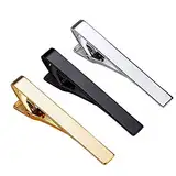 YTBUBOR Krawattenklammern für Herren, lange Stile, Krawattennadeln, quadratische Kanten, Krawattennadeln, Silber, Gold, Schwarz, Krawatte, Hochzeit, Business, Clips, 3 Stück, Kupfer