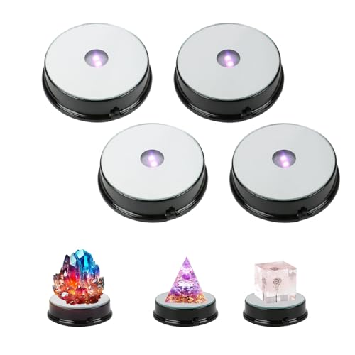 SWTHM Runder LED-Lichtsockel, mehrfarbiger LED-Licht-Kristallständer, LED-Licht, Kristallständer, batteriebetrieben, 7 Lichtfarben für Kristallkugel-Display (schwarz, 4 Stück)