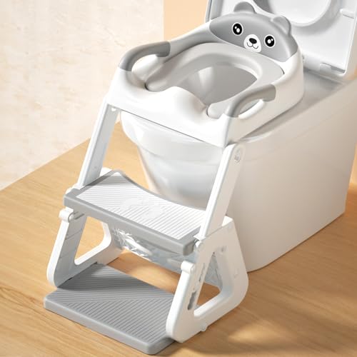 ITMNMNL Kinder Toilettensitz mit Treppe,WC Sitz Kinder,Toilettenleiter für Kinder,Klositz für Kinder,Kindertoilettensitz,Verstellbar Toilettenaufsatz Kinder mit PVC-Sitzkissen,für Jungen und Mädchen