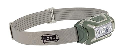 PETZL ARIA 2 RGB Kompaktes Stirnlampe, langlebig, wasserdicht mit Modi Weiß, Rot, Grün und Blau, 450 Lumen, Desert