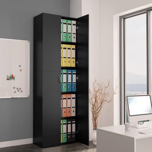 Myheimly Aktenschrank, Büroschrank mit Stauraum, Lagerschrank für Büro, Schrank Büromöbel Aufbewahrungsschrank, Holzwerkstoff Aktenschrank Schwarz,60 x 32 x 190 cm
