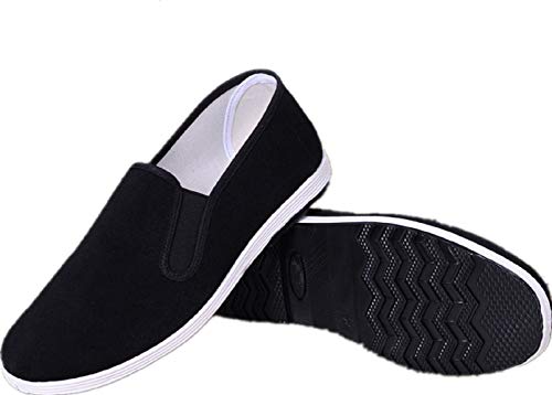 AioTio Chinesische traditionelle Peking-Stil Schuhe Kung Fu Tai Chi Schuhe Gummisohle Unisex Schwarz (265mm 43EU)