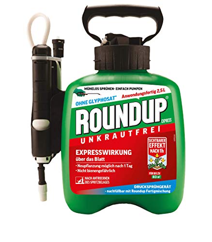 Roundup Unkrautfrei Express Fertigmischung, 2,5 L im Drucksprüher zur Bekämpfung von Unkräutern und Gräsern im Garten, grün