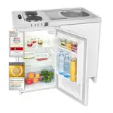 Exquisit Mini-Küche Pantry KK1085 weiss | Kühlschrank mit 76 l Nutzinhalt | Masse-Kochfeld | Edelstahl-Spüle | Spülschrank