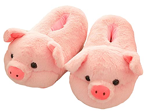 YELAN Schwein Tiger Hausschuhe Lustige Tier hausschuhe Damen Winter Heim Hausschuhe Hausschuhe Herren Plüsch warme Hausschuhe komfortabel Cartoon Erwachsene Baumwoll schuhe (35/43, Pink, numeric_35)