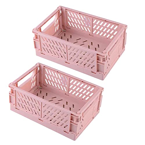 Frepea 2 Stück Aufbewahrungskorb Kleine Klappboxen Rosa Faltbar Stabil Aufbewahrungskiste Kunststoff Klappkorb für Küche/Kinderzimmer/Büro（Rosa）