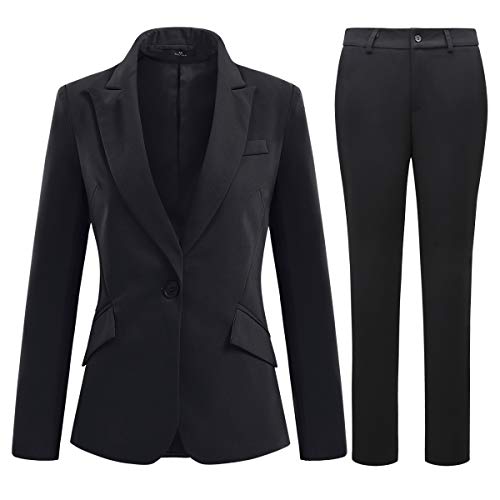 YYNUDA Hosenanzug Damen Business Outfit Slim Fit Blazer Elegant mit Anzughose/Rock für Frühling Sommer,Schwarz+Hosen,XXL