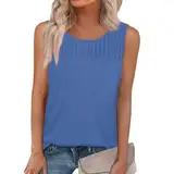 T-Shirt Damen Einfarbig Rundhals Ärmellos Tshirt Mit Plissierte Casual Basic Blusentop Lockere Passform Blusen Top Sport T Shirt Leicht Bequeme Tanktop Sommermode Meine Bestellungen Anzeigen