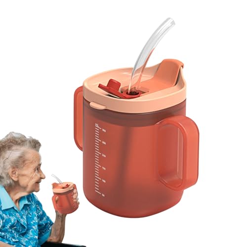 Auslaufsichere Becher für ältere Menschen, 300 ml, auslaufsicherer Becher mit Griffen, Trinkbecher mit Deckel und Strohhalm, Trinkflasche, Futterbecher mit Deckel und Strohhalm für Patienten, ältere