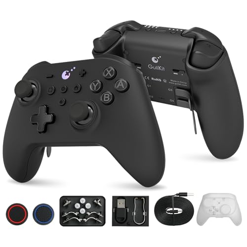 No Drift Stick GuliKit KK3 Max Bluetooth Controller, Kingkong 3 Max Wireless Controller für Switch/Switch OLED, Hall Effekt Joystick/Auslöser, Maglev/Rotor/HD-Vibration, Hyperlink Adapter (Schwarz)