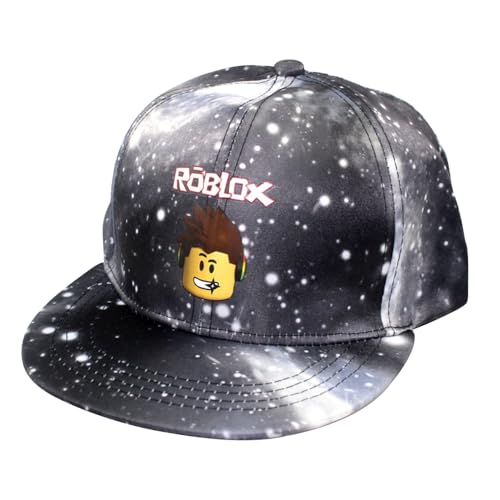 MAJEQZGY Roblox Cartoon Printing Baseball Kappe für Jungen und Mädchen Verstellbare Kindermütze Flache Krempe Sonnenhut für Kinder Baseballkappe (DE/NL/SE/PL, Alphanumerisch, M, Schwarz)