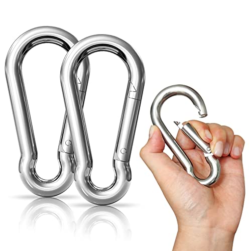 2pcs Karabinerhaken Edelstahl 10 x 100mm Super Groß, LISOPO Super groß Karabiner mit Schnappverschluss belastbar Karabinerhaken Premium-Qualitätsstahl für alle Zughilfen und Griffe mit Einer Öse