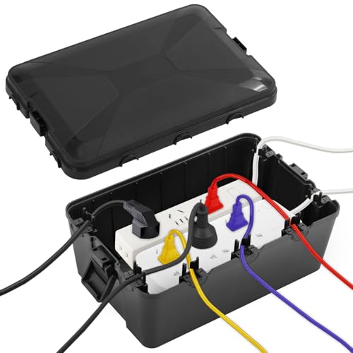 Trintion Außenbereich Elektrobox IP54 Wasserdichte Kabelbox für den Außenbereich IP54 Wasserdicht Wetterfester Elektrokasten zum Verlängerungskabel Steckdosenleisten Außensteckern (32x22x13cm Schwarz)