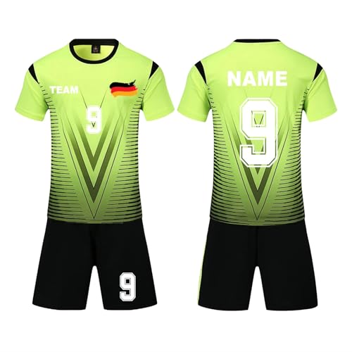 Generisch Personalisiertes Fußballtrikot 2 Teiliges Set Mit Namens Nummer Team Logo Für Kinder Erwachsene Fußballtrikot Fusstball Shorts&Trikots B Fluorescent Green, 2 Jahre