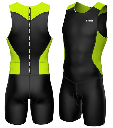 Wixen Herren Performance Triathlon-Anzug, ärmellos, Tri-Anzug, gepolstert, schnell trocknend, Laufen, Schwimmen, Fahrrad, Grün , XXL