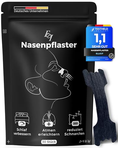 Ellicit® Nasenpflaster Schwarz, 30er Pack Premium Nasenstrips, gegen Schnarchen, Extra Halt für Sport & bessere Schlafqualität, besser Atmen bei verstopfter Nase, Nasal Strips [Einheitsgröße 75%]