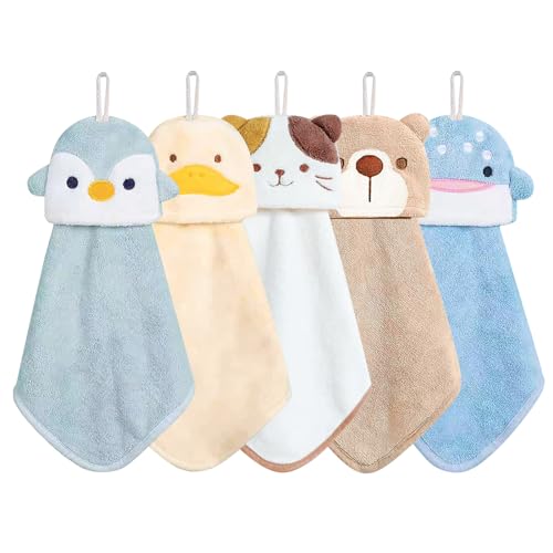 Vegena 5 Stück Kinder Handtücher Set, Waschlappen Kinder Korallenvlies Kinderhandtuch Kleine Waschlappen Baby Handtücher Süße Tiere Handtuch Kinder Personalisiert Hand Towel Kinderwaschlappen