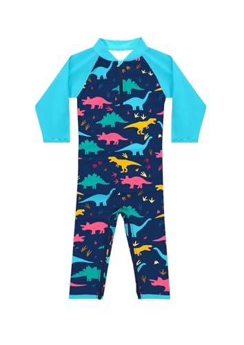 weVSwe Baby UV Kleidung Jungen UPF 50+ Langarm Kleinkind Badeanzug Blauer Dinosaurier Einteiler Baby Schwimmanzug UV Schutz 12-18 Monate