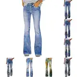 Generisch Jeans Damen Stretch Jeanshose Straight Sommer Boyfriend Jeanshosen High Waist Hose Bedrucken Denimhose Bequeme Damenhose Denim Pants Hosen Lässig Streetwear Deals Blau M
