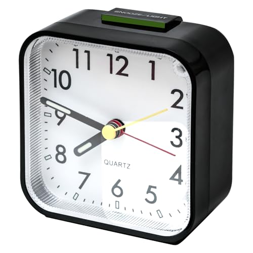 Gigtoop Wecker Analog Leise Ohne Ticken, Quarzwecker mit Lauter Alarm, Nachtlicht, Schlummerfunktion,Batteriebetrieben Tragbarer Wecker für Schlafzimmer Wohnbereich Büro Reisen (Schwarz)